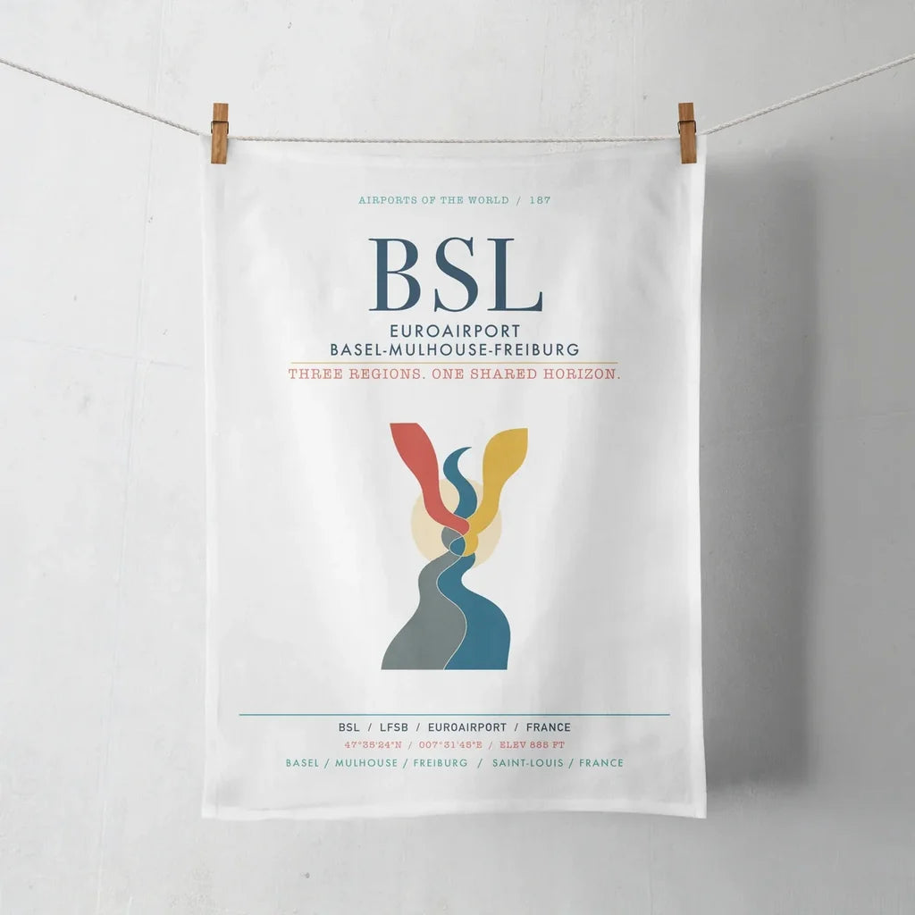 EuroAirport Basel-Mulhouse-Freiburg (BSL) design on white towel