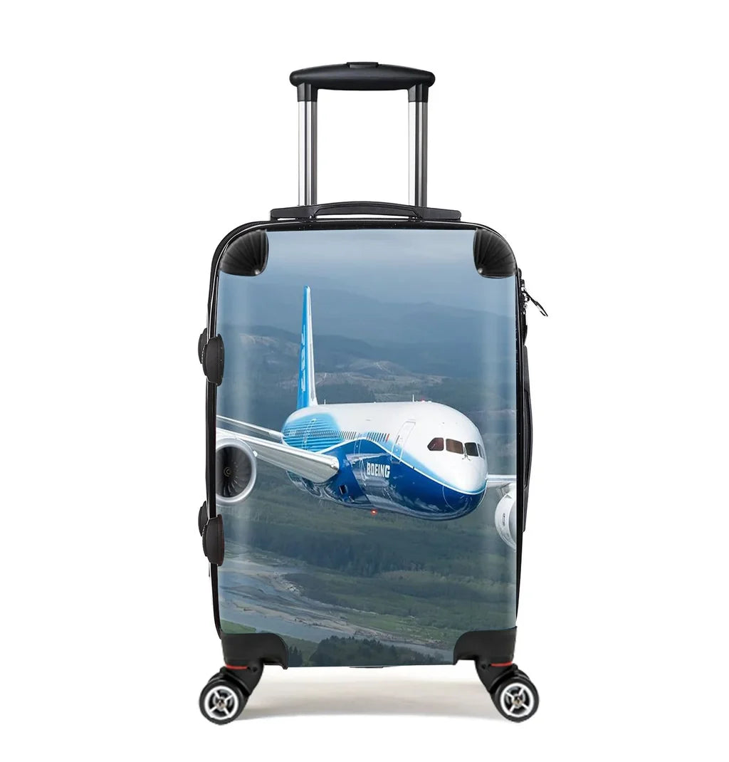 Cruising Boeing 787 Cabin Size aviation luggage in durable shell.
