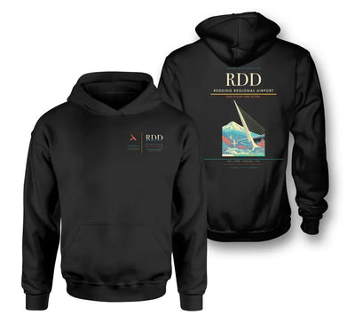 Redding Regional Airport (RDD) design on black double-side hoodie