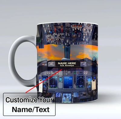 Amazing Boeing 737 Cockpit Text aviation design on ceramic mug, premium ceramic with glazed finish.