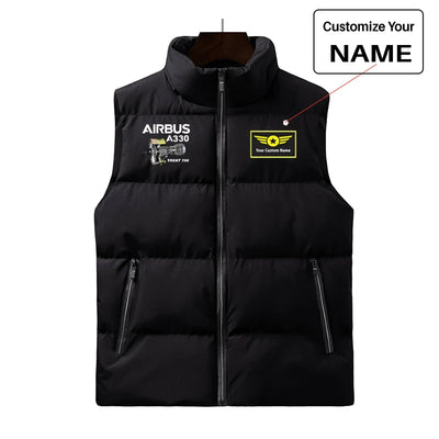 Airbus A330 & Trent 700 Engine aviation design printed on quilted padding with sleeveless design puffy vest.