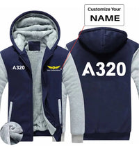 Thumbnail for Airbus A320 Flat Text aviation design printed on soft cotton blend zipped sweatshirt.