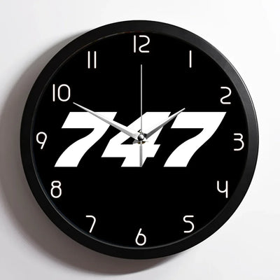 Boeing 747 Flat Text aviation design on premium wood and metal wall clock.