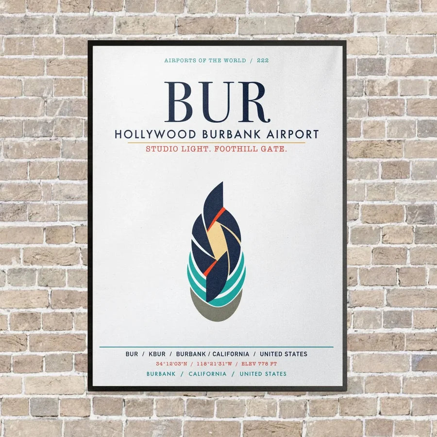 Hollywood Burbank Airport BUR vertical canvas print - framed - white background