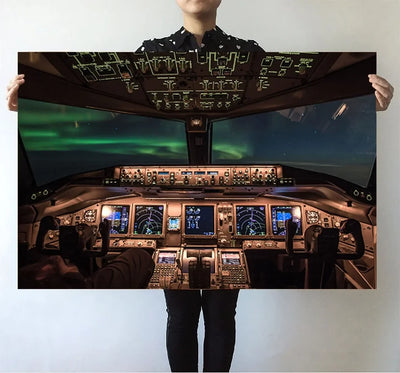 Boeing 777 Cockpit aviation themed poster, premium poster paper.