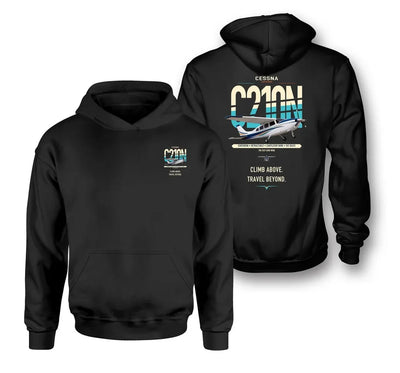 Cessna T210N Centurion design on black double-side hoodie, double-side print