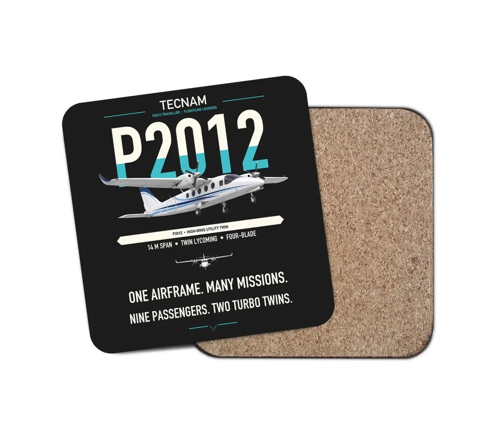 Tecnam P2012 Traveller design on black 1 piece coaster