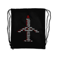 Thumbnail for Airplane Shape Aviation Alphabet aviation drawstring bag in lightweight polyester.