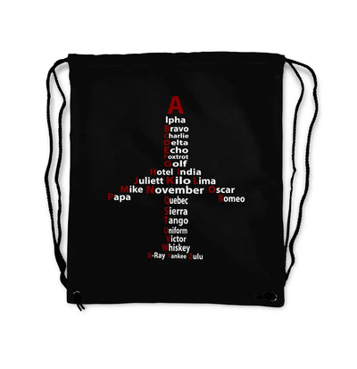 Airplane Shape Aviation Alphabet aviation drawstring bag in lightweight polyester.