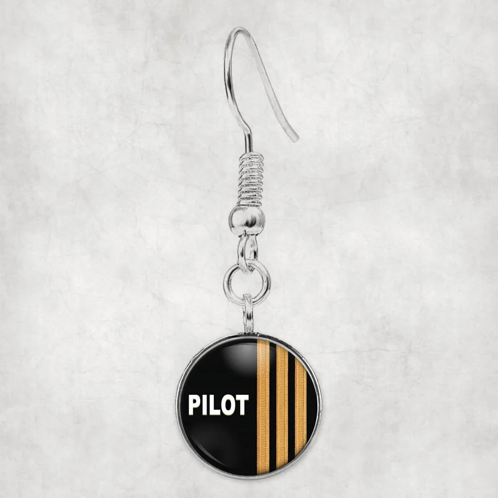 Side view of PILOT & Epaulettes 3 Lines aviation earrings in hypoallergenic alloy, polished finish.