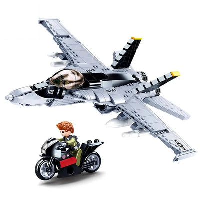 682 PCS Military Series FA18E Fighter Building Blocks Kit aviation themed Lego-style model aircraft in ABS plastic.