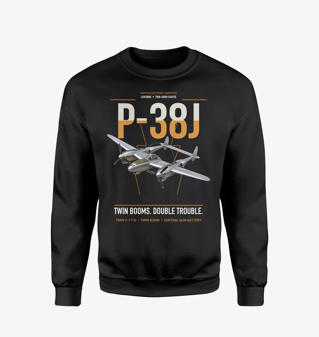 P-38J Lightning design on black sweatshirt