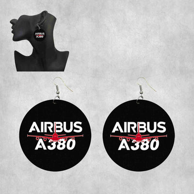 Amazing Airbus A380 aviation drop earrings, wood with metal hooks body with engraved detail.