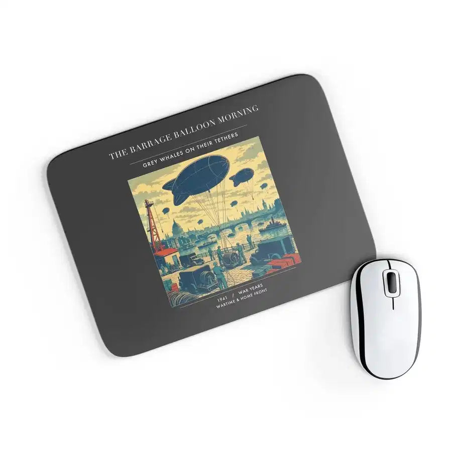 VINTAGE G4521 - The Barrage Balloon Morning - Designed Mouse Pads design on black rectangle
