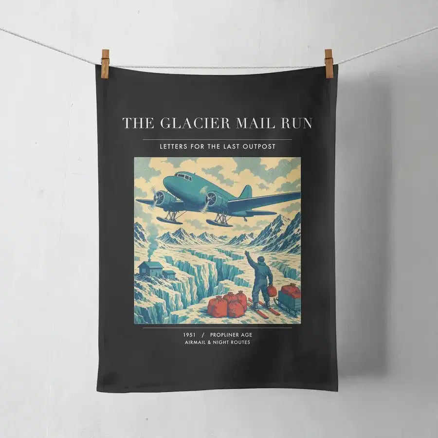 VINTAGE G4153 - The Glacier Mail Run - Designed Towels design on black