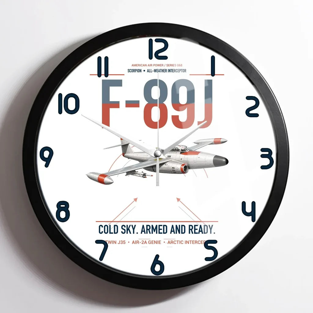 F-89J Scorpion design on white framed wall clock