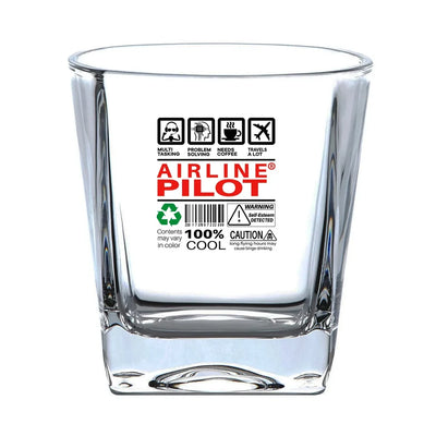 Airline Pilot Label aviation design on whiskey glass, crystal-clear premium glassware.