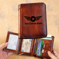 Thumbnail for Custom Name (Badge 4) aviation leather wallet in leather.