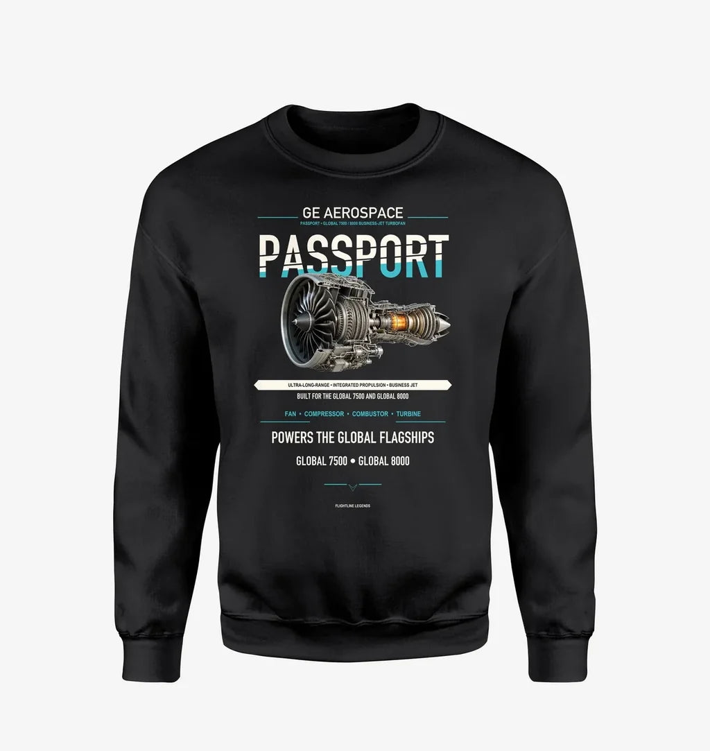 PASSPORT design on black sweatshirt