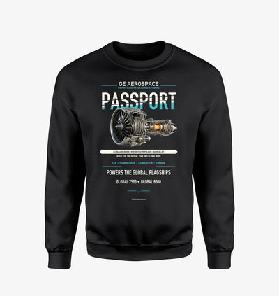 PASSPORT design on black sweatshirt