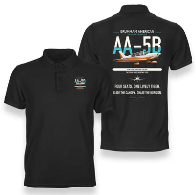 Grumman American AA-5B Tiger design on black double-side polo t-shirt, double-side print