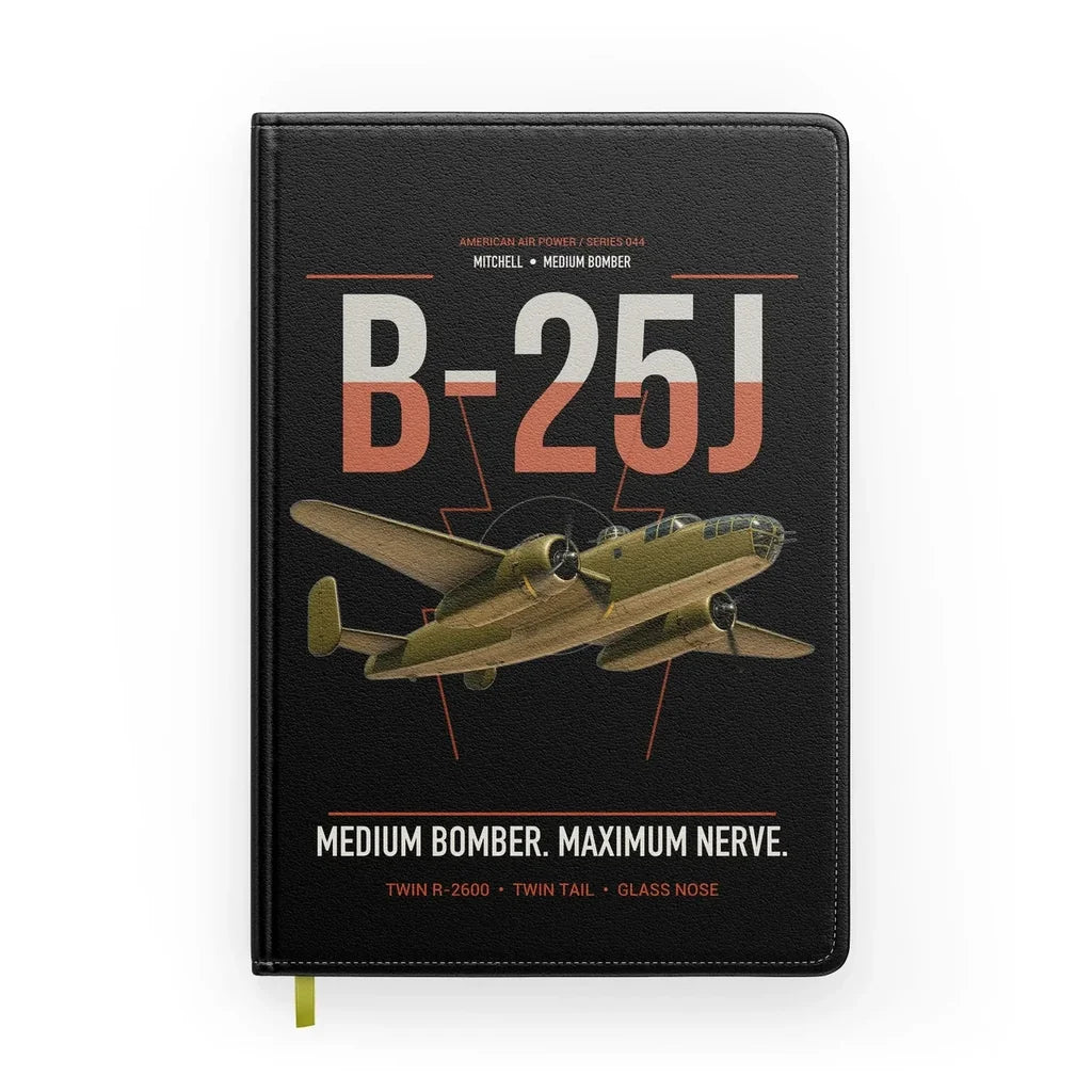 B-25J Mitchell design on black notebook
