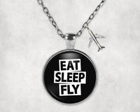 Thumbnail for Eat Sleep Fly aviation necklace, stainless steel body with engraved detail.