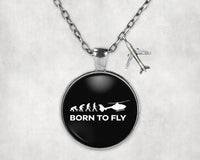 Thumbnail for Side view of Born To Fly Helicopter aviation necklace in stainless steel, polished finish.
