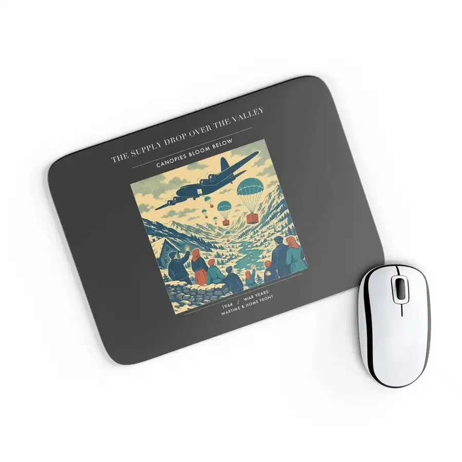 VINTAGE G4512 - The Supply Drop Over The Valley - Designed Mouse Pads design on black rectangle