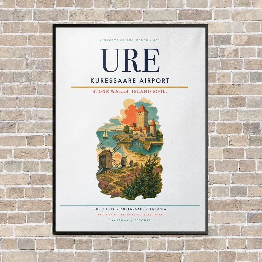 Kuressaare Airport URE vertical canvas print - framed - white background