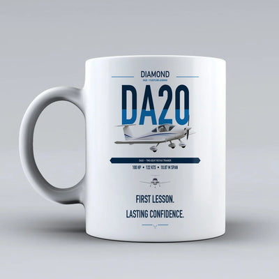 Diamond DA20 design on white ceramic mug, double-side print