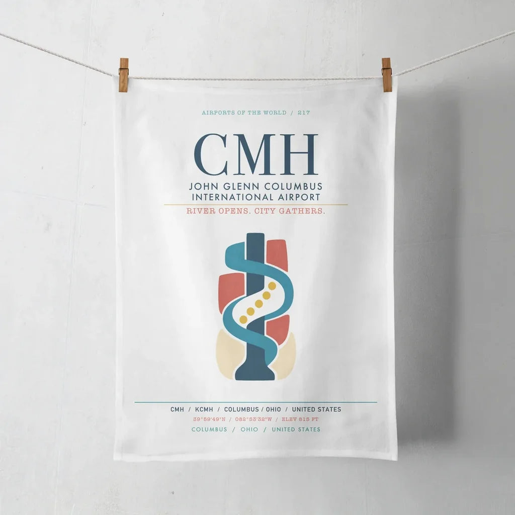 John Glenn Columbus International Airport (CMH) design on white towel