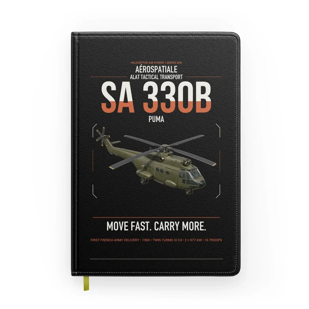 Aérospatiale SA 330B Puma design on black notebook