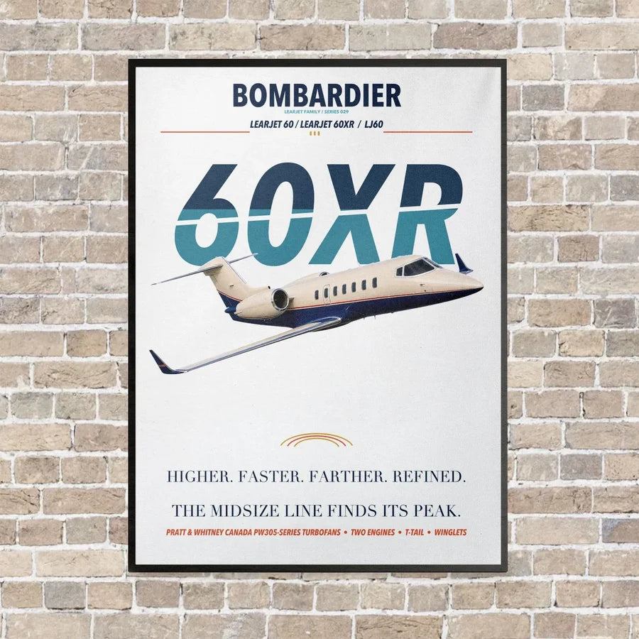Bombardier Learjet 60XR vertical canvas print - framed - white background