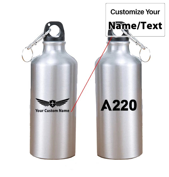 Airbus A220 Flat Text aviation design on thermos, vacuum-insulated.