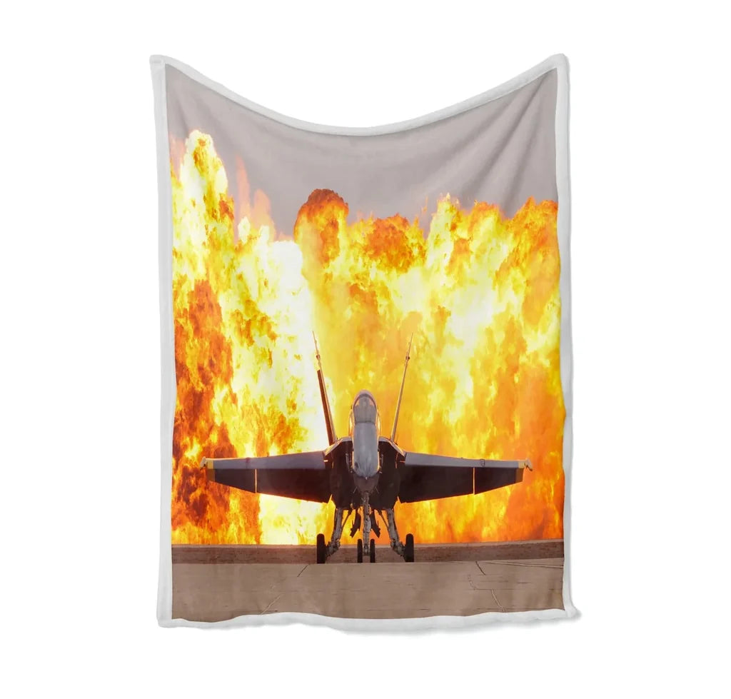 Face to Face with Air Force Jet & Flames Bed Blankets & aviation print on soft fleece blanket.