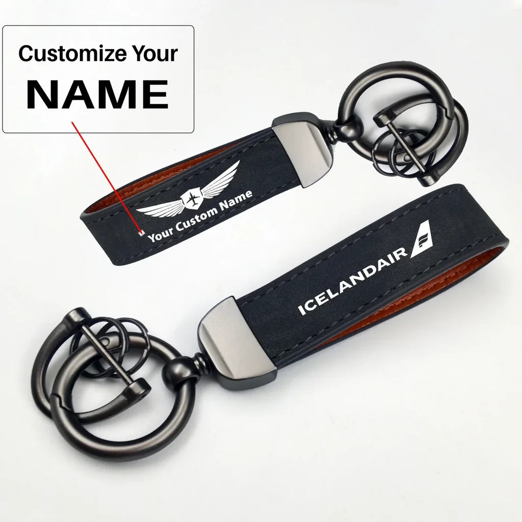 Icelandair Airlines Horseshoe Buckle key chain, Black + Name