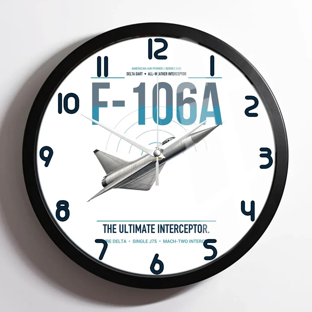 F-106A Delta Dart design on white framed wall clock