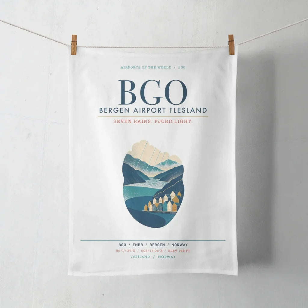Bergen Airport Flesland (BGO) design on white towel