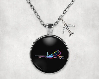 Multicolor Airplane aviation necklace, stainless steel body with engraved detail.