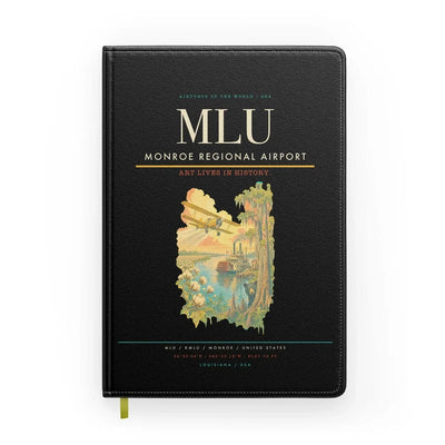 Monroe Regional Airport (MLU) design on black notebook