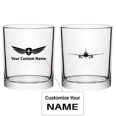 Airbus A320 Silhouette aviation design on whiskey glass, special-edition crystal cut.