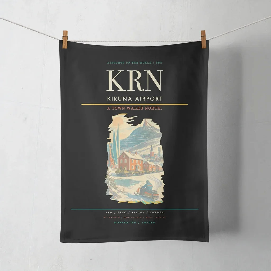 Kiruna Airport (KRN) design on black towel