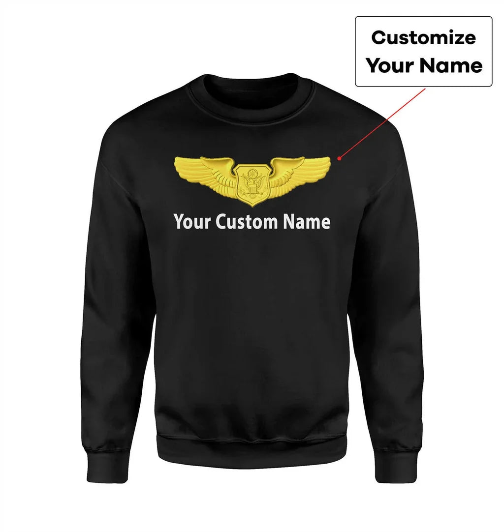 Custom Name & Big Badge (Special US Air Force) aviation design printed on soft cotton blend sweatshirt.