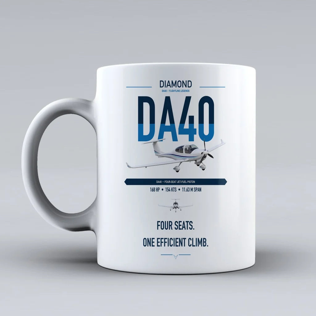 Diamond DA40 design on white ceramic mug, double-side print
