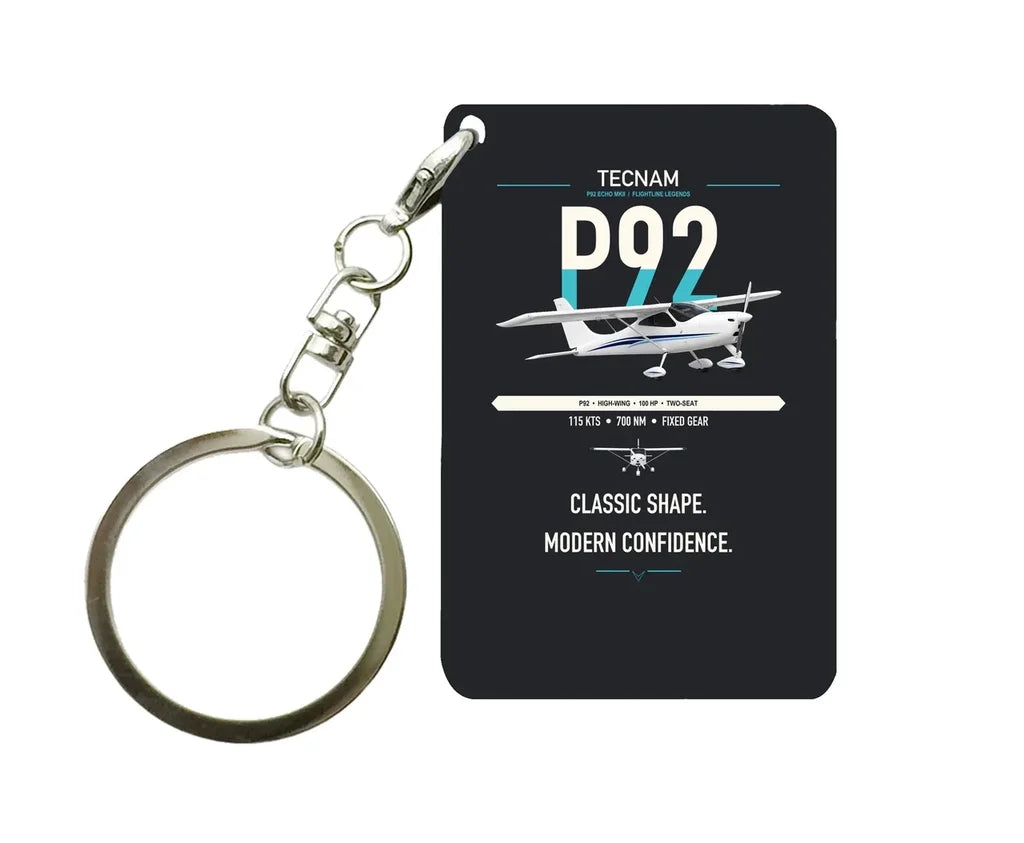 Tecnam P92 Echo MkII design on black designed key chain, double-side print