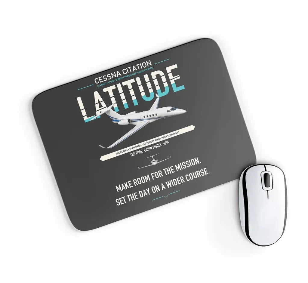Cessna Citation Latitude design on black rectangle mouse pad