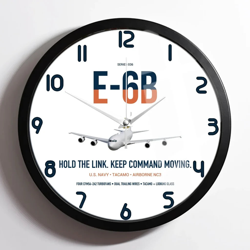 E-6B Mercury design on white framed wall clock