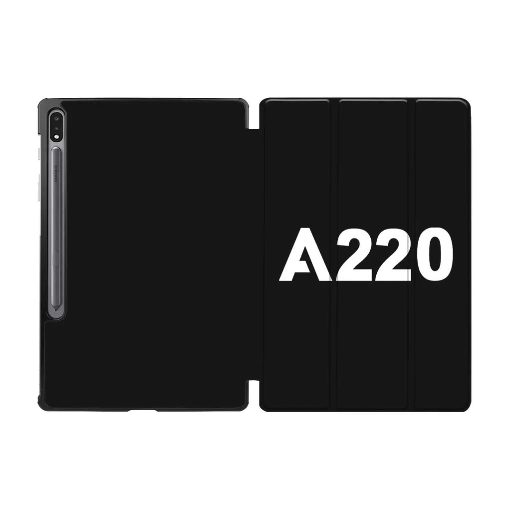 Airbus A220 Flat Text aviation print tablet case, fits Samsung tablet.