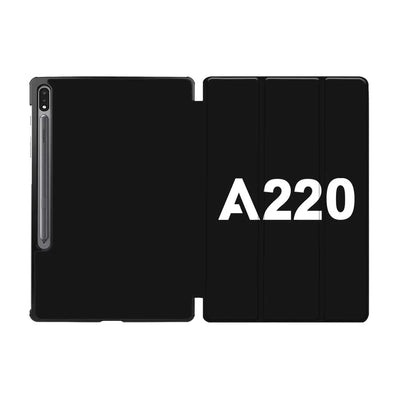 Airbus A220 Flat Text aviation print tablet case, fits Samsung tablet.